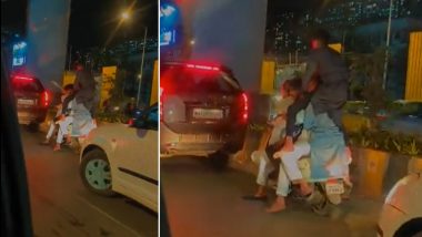 Viral Video Shows 6 People Riding One Scooter in Mumbai; Last Boy Spotted Sitting on The Shoulder of Pillion Rider